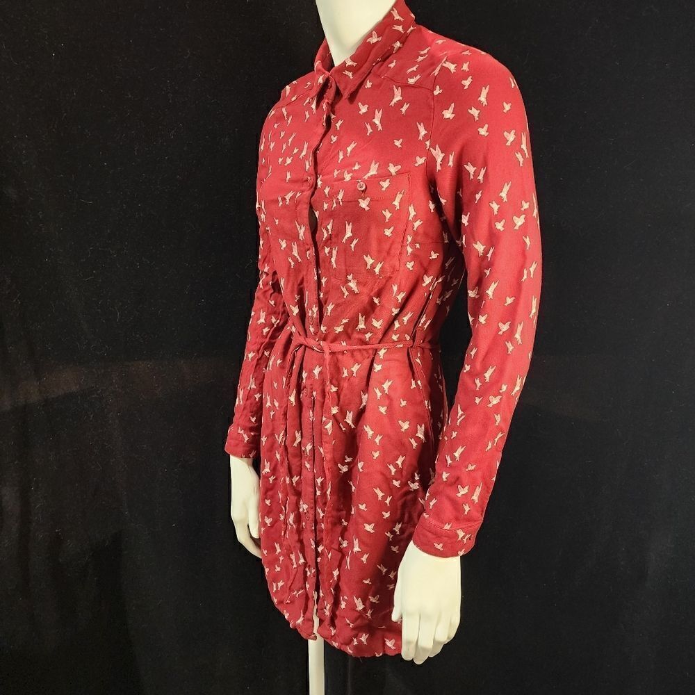 Divided H&M Red & White Long Sleeve Bird Dress & Belt (2)